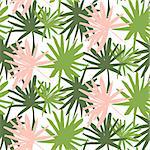 Palm Tropic Seamless Pattern. Vector Illustration of Hand Drawn Paint Summer Leaf Background.