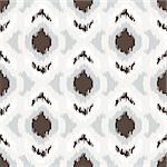 Ikat geometric seamless pattern. White and brown color collection. Indonesian textile fabric tie-dye technique inspiration. Rhombus and drop shapes.