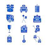 Moving. Thin line art icons. Flat style illustrations isolated.