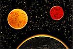 Exoplanets or extrasolar planets.  illustration. Universe filled with stars.