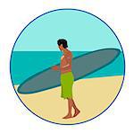 Surf-riding man on the ebach, vector icon or sign