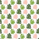 Tropic Plant Seamless Pattern. Vector Illustration of Hand Drawn Paint Summer Leaf Background.