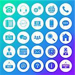 Contact Circle Solid Icons. Vector Illustration of Business Glyphs over Blurred Background.