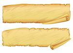 Two golden ribbon of parchment on white background