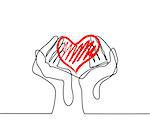 Hands holding a heart. Continuous line drawing. Vector illustration