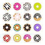 Donut vector set isolated on white. Doughnut glazed collection. Sweet bakery sugar food.
