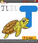 Educational Cartoon Illustration of Letter T from Alphabet with Turtle Animal Character for Children