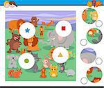 Cartoon Illustration of Educational Match the Elements Activity Game for Children with Wild Animal Characters Group