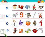 Cartoon Illustration of Finding Pictures Starting with Referred Letter Educational Game for Children