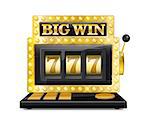 Golden slot machine wins the jackpot. lucky seven in gambling game Isolated on white background. Casino big win slot machine vector illustration EPS 10