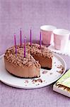 Mousse cake with birthday candles