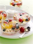 Glasses of fruit salad in gelatin