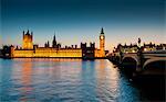 Houses of Parliament lit up at dusk