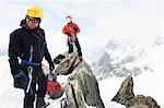 Two men rock climbing, Chamonix, France