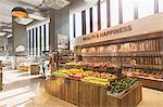 Produce and bulk food on display in health food grocery store market