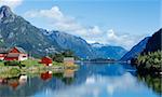 Landscape of Norway. Tipical red fishing houses,