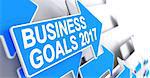Business Goals 2017, Label on the Blue Arrow. Business Goals 2017 - Blue Cursor with a Label Indicates the Direction of Movement. 3D Render.