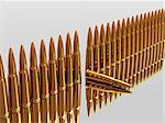 row Bullets 9mm ammo ammunition  horizontal copper