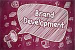 Screaming Megaphone with Phrase Brand Development on Speech Bubble. Cartoon Illustration. Business Concept.