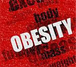Medicine concept: Obesity - on the Brickwall with Word Cloud Around . Red Brickwall with Obesity on it .