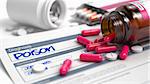 Poison Wording in Anamnesis. CloseUp View of Medicine Concept. Poison - Handwritten Diagnosis in the Anamnesis. Medical Concept with Red Pills, Close Up View, Selective Focus. 3D.