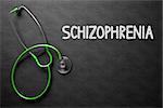 Schizophrenia. Medical Concept, Handwritten on Black Chalkboard. Top View Composition with Chalkboard and Green Stethoscope. Medical Concept: Schizophrenia on Black Chalkboard. 3D Rendering.