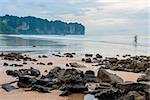 Stones on the beach and sea views in cloudy weather