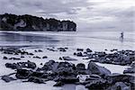 Black and white toned photo. Beach and sea