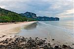 Top view of the ebb and flow of Krabi beach, Thailand