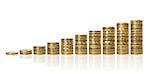 Stacks of copper coins on a white background