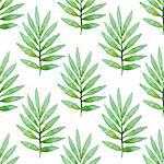 Summer tropical watercolor seamless pattern with green branch
