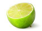 Half of juicy lime vertically isolated on white background