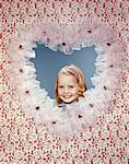 1960s SMILING BLONDE GIRL INSIDE LACY VALENTINES HEART