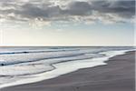 Surf of the North Sea along the beach at Bamburgh in morning light in Northumberland, England, United Kingdom