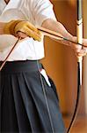 Japanese traditional archery athlete practicing