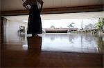 Japanese traditional archery athlete practicing