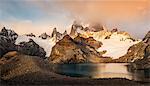 Storm cloud over  Fitz Roy mountain range and Laguna de los Tres in Los Glaciares National Park, Patagonia, Argentina