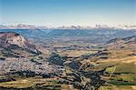 View of mountain valley and Coyhaique town from Cerro Cinchao, Coyhaique National Reserve, Coyhaique Province, Chile