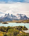 Landscape with Grey Lake, Paine Grande and Cuernos del Paine, Torres del Paine national park, Chile