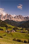 Landscape with Santa Maddalena and mountains, Funes Valley, Dolomites, Italy