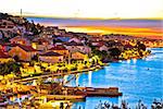 Golden sunset on Ugljan island coast, Kali and Preko villages, Dalmatia, Croatia