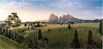 Alpe di Siusi/Seiser Alm, Dolomites, South Tyrol, Italy. Sunrise on the Alpe di Siusi