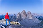 Sesto/Sexten, Dolomites, South Tyrol, province of Bolzano, Italy. View from the summit of Monte Paterno/Paternkofel on the Tre Cime di Lavaredo/Drei Zinnen