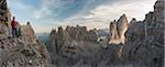 Sesto/Sexten, Dolomites, South Tyrol, province of Bolzano, Italy. View from a recovery of the First World War on Tre Cime/Drei Zinner and Croda Passaporto