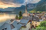 The austrian village of Hallstatt and the lake, Upper Austria, Salzkammergut region, Austria