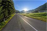 Morning sun shining over country road at Prags Dolomites in Bolzano Province (South Tyrol), Italy