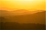 View from Lusen mountain over the Bavarian Forest at Waldhauser at sunset in the Bavarian Forest National Park, Bavaria, Germany