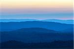 View from Lusen mountain over the Bavarian Forest at sunrise at Waldhauser in the Bavarian Forest National Park, Bavaria, Germany