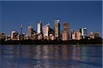 Sydney Harbour and the skyline of Sydney at dusk, Australia