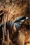 Close-up of stalagmites and stalactites in the Jenolan Caves in the Blue Mountains in New South Wales, Australia